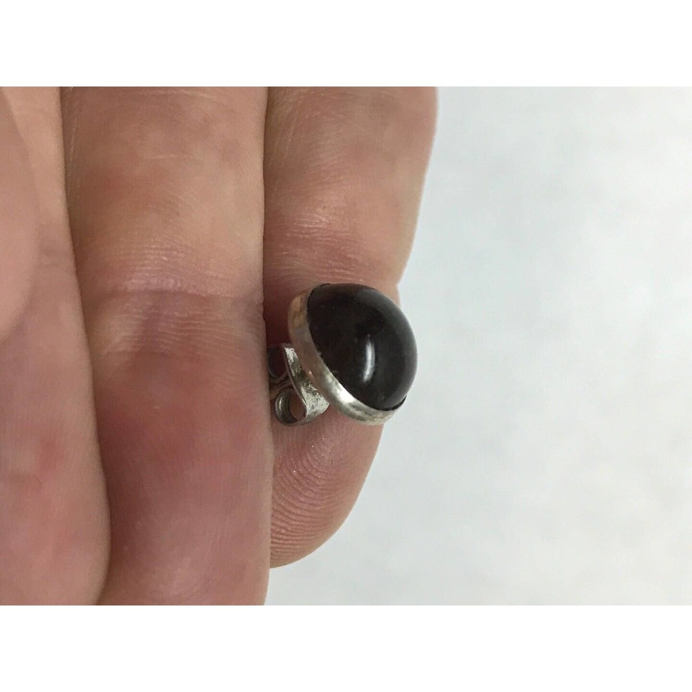 Small Black Onyx Stone Silver Button Earrings Pos… - image 6